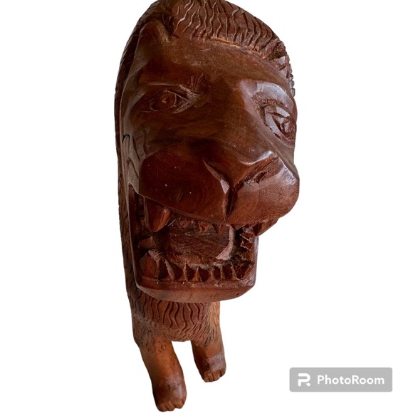 Solid Wood Carved Lion - Picture 3 of 5
